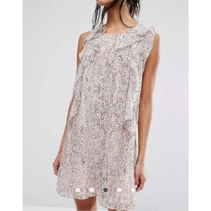 BCBGeneration Snake Print Ruffle Flowy Mini Dress Gray Lined Womens S